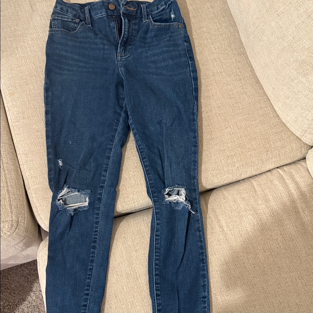 Express Dark Blue Distressed Skinny Jeans